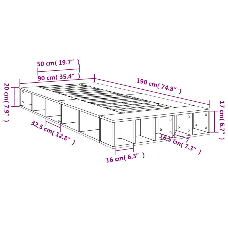Cadre de lit sans matelas chêne sonoma 90x190 cm - 10