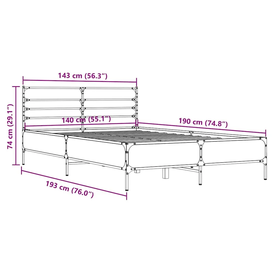 Cadre de lit sans matelas noir 140x190 cm - 9