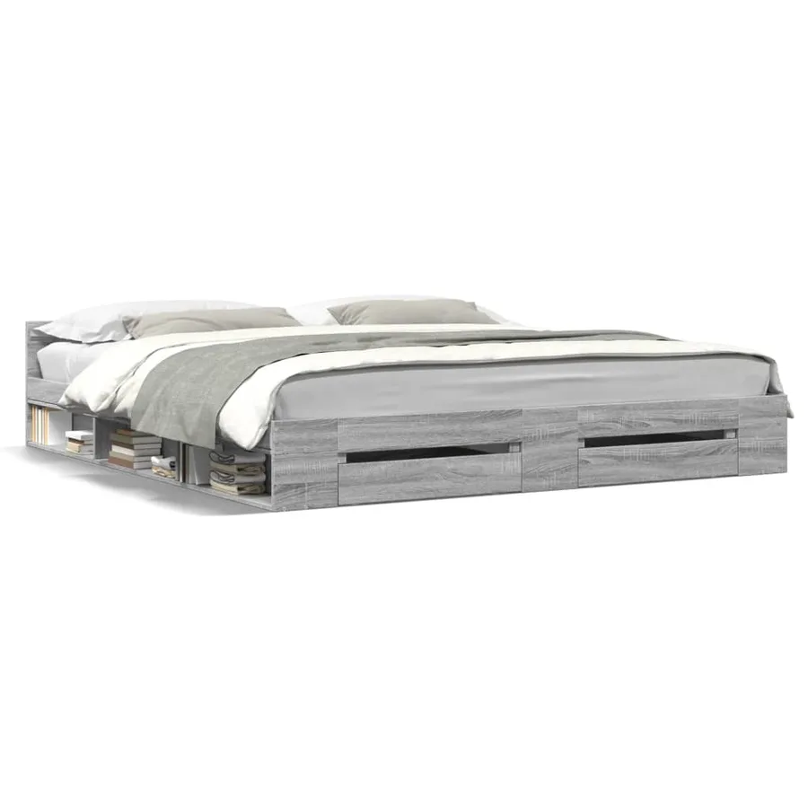 Cadre de lit avec tiroirs sans matelas sonoma gris 200x200 cm - 2