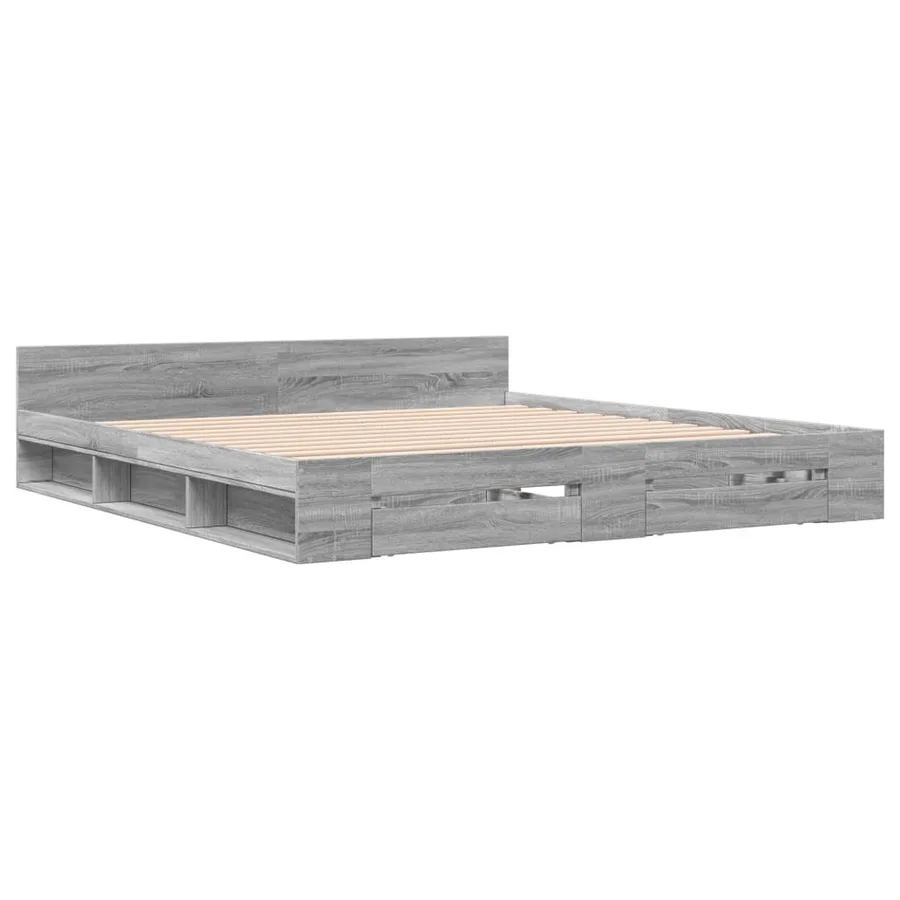 Cadre de lit avec tiroirs sans matelas sonoma gris 200x200 cm - 3