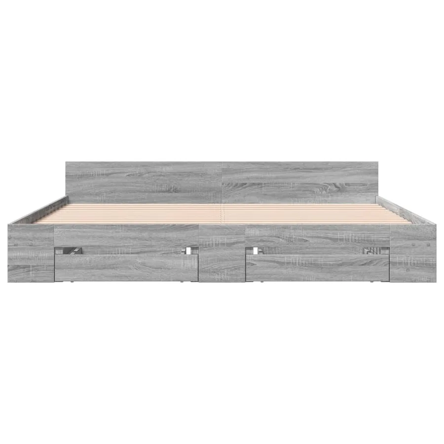 Cadre de lit avec tiroirs sans matelas sonoma gris 200x200 cm - 4