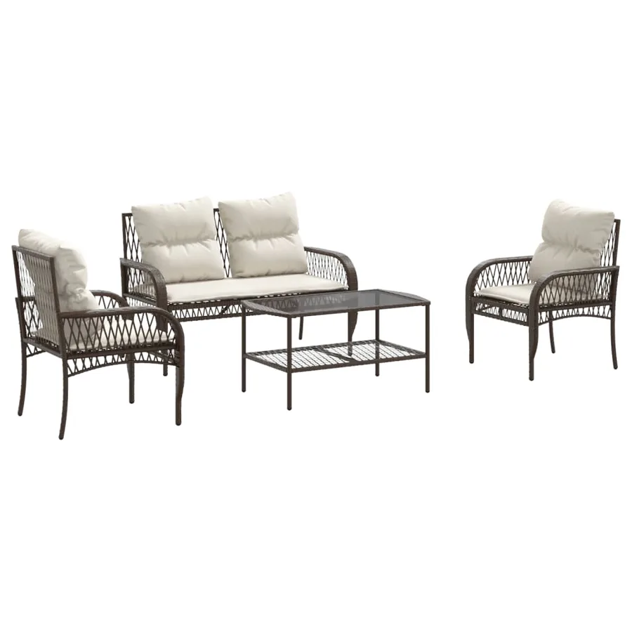 Salon de jardin 4 pcs avec coussins marron résine tressée - 2
