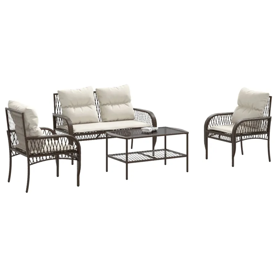 Salon de jardin 4 pcs avec coussins marron résine tressée - 3