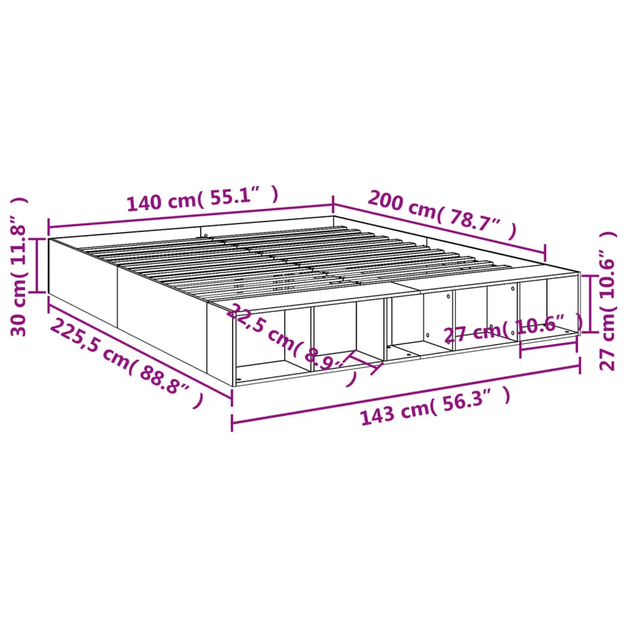 Cadre de lit sans matelas chêne marron 140x200 cm - 10