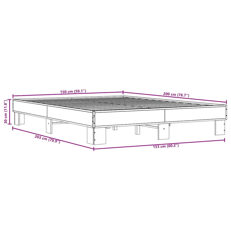 Cadre de lit sans matelas chêne fumé 150x200 cm - 9