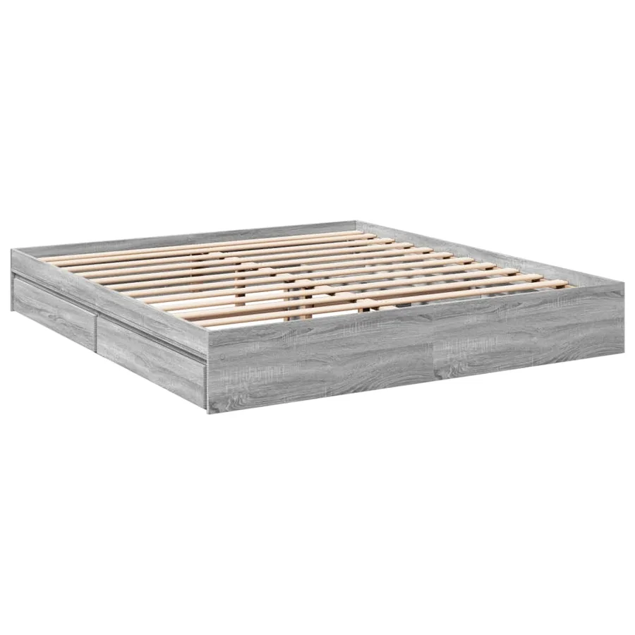 Cadre de lit avec tiroirs sans matelas sonoma gris 200x200 cm - 3