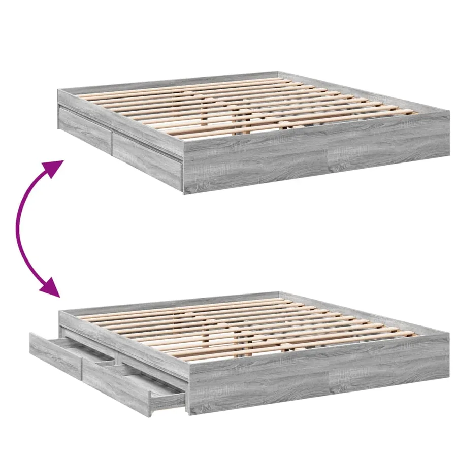 Cadre de lit avec tiroirs sans matelas sonoma gris 200x200 cm - 7