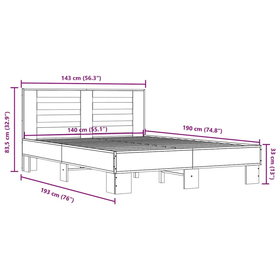 Cadre de lit sans matelas chêne sonoma 140x190 cm - 9