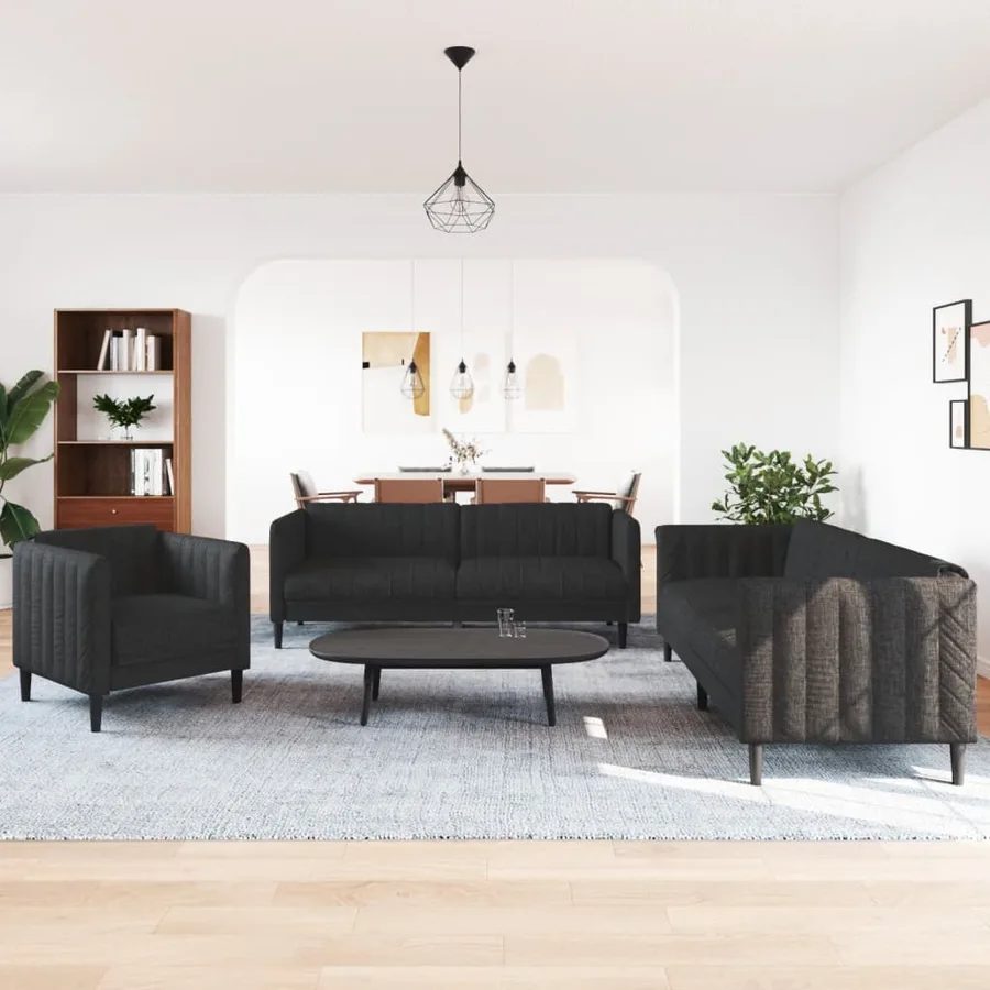 Ensemble de canapés 3 pcs noir tissu - 3