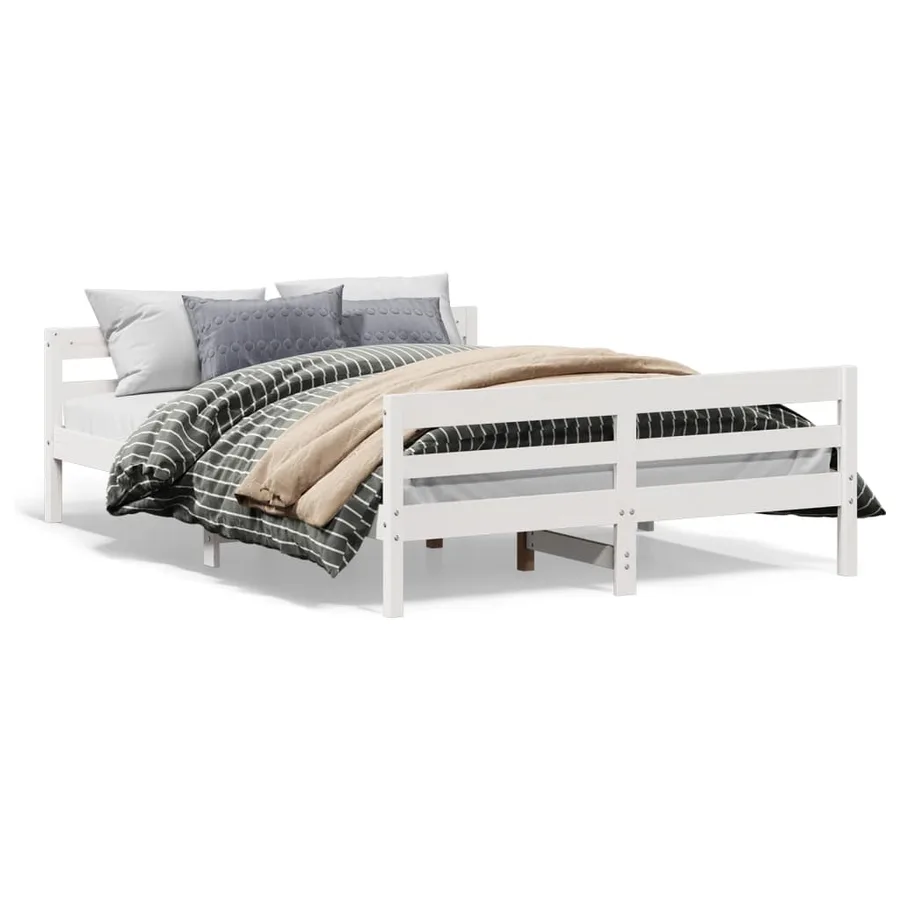 Cadre de lit sans matelas blanc 140x200 cm bois de pin massif - 2