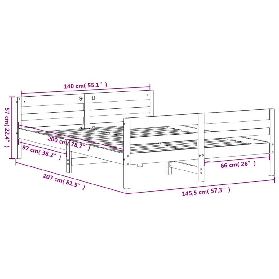 Cadre de lit sans matelas blanc 140x200 cm bois de pin massif - 9