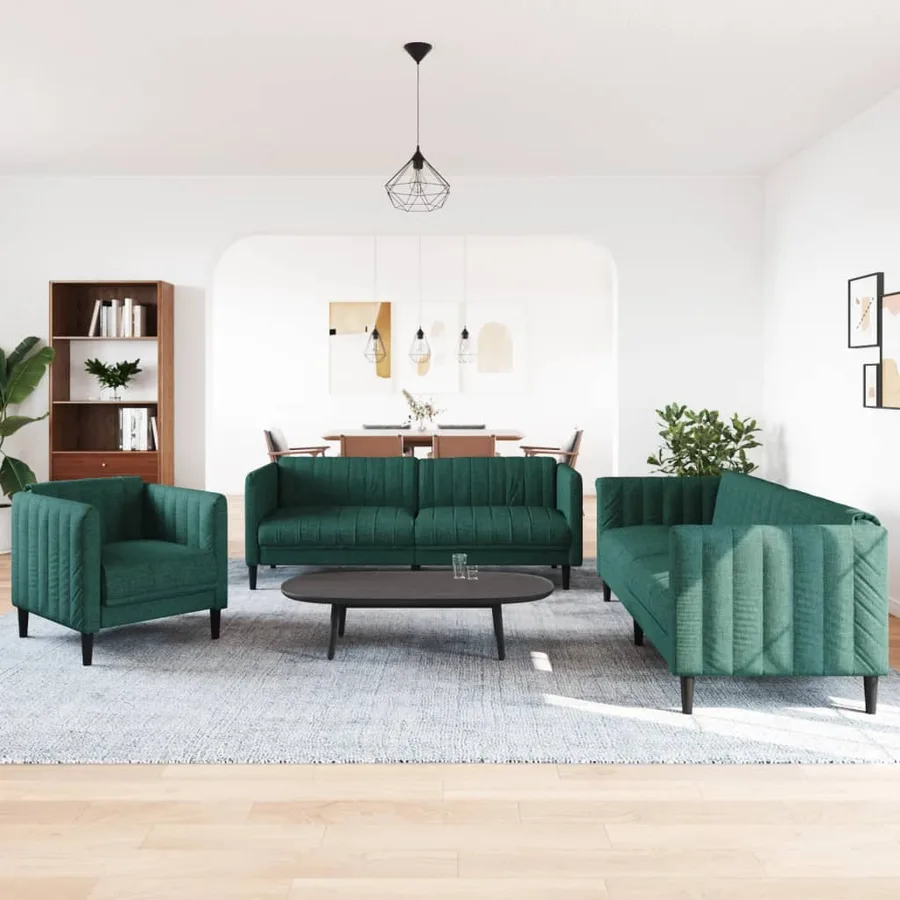 Ensemble de canapés 3 pcs vert foncé tissu - 3