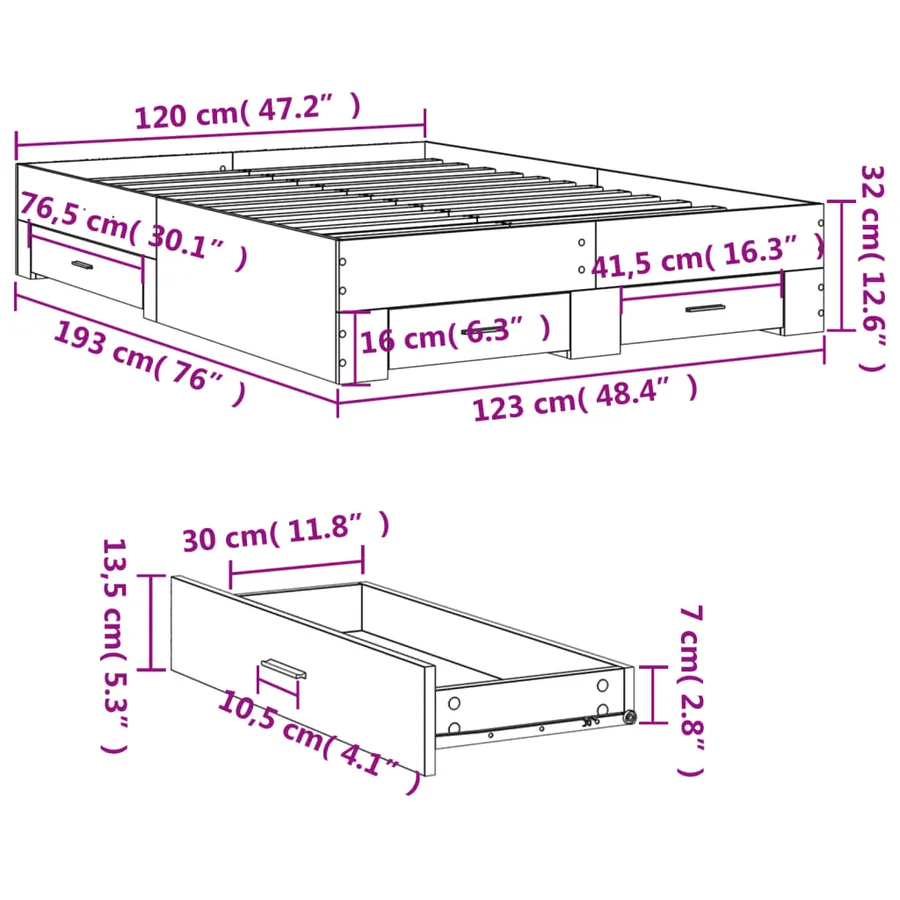Cadre de lit avec tiroirs sans matelas chêne sonoma 120x190 cm - 10