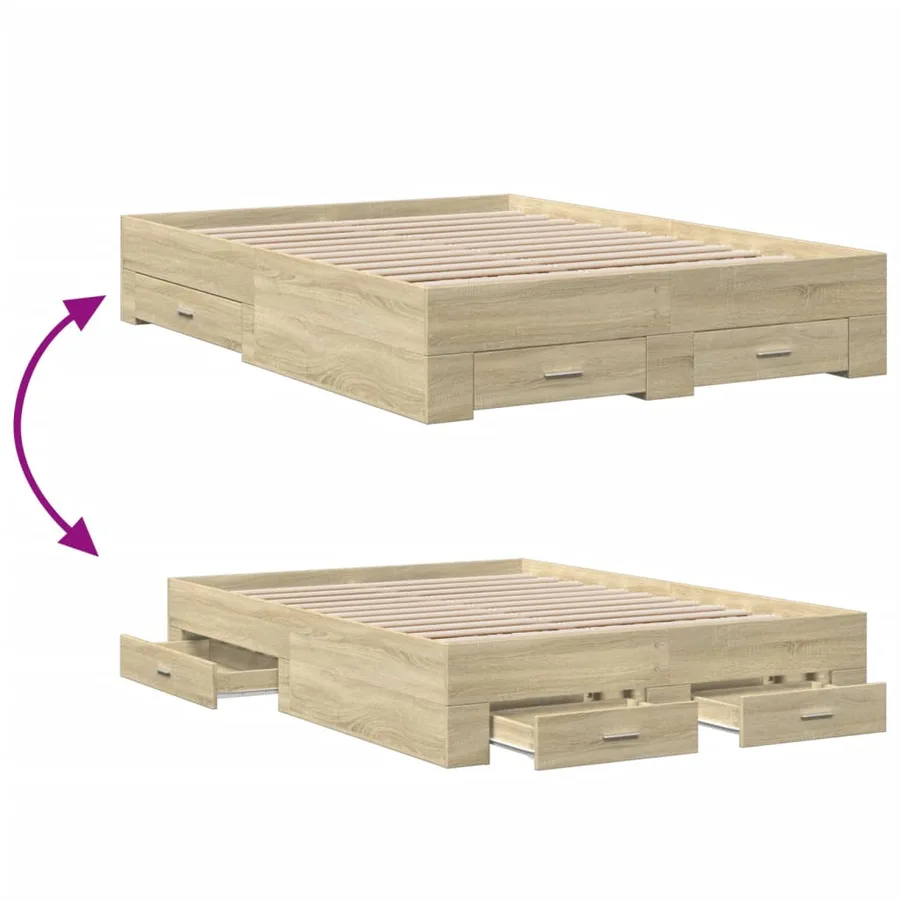Cadre de lit avec tiroirs sans matelas chêne sonoma 120x190 cm - 7