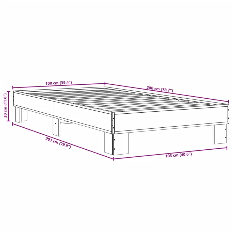 Cadre de lit sans matelas sonoma gris 100x200 cm - 9