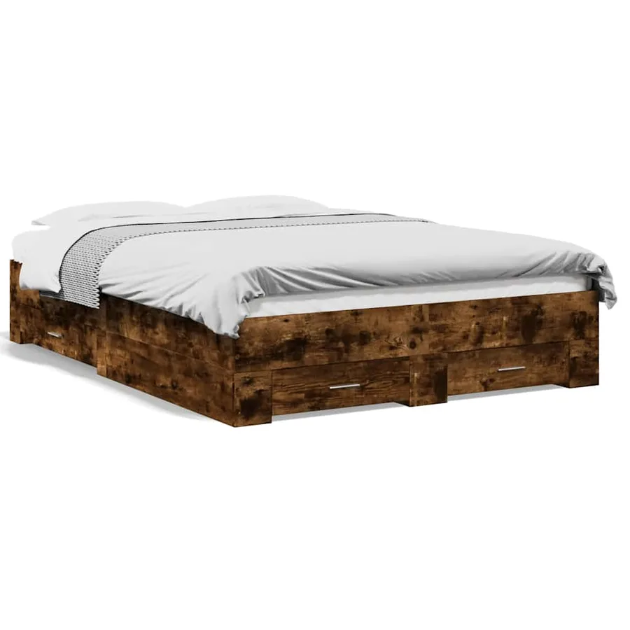 Cadre de lit avec tiroirs sans matelas chêne fumé 135x190 cm - 2