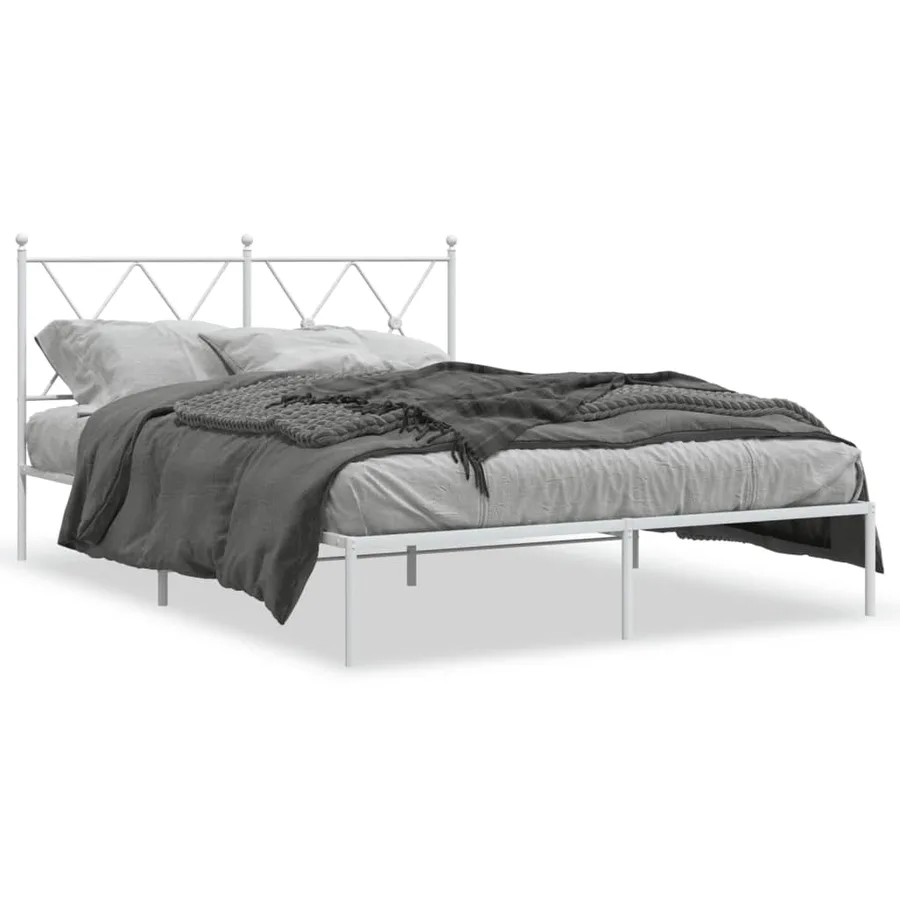 Cadre de lit métal sans matelas et tête de lit blanc 135x190 cm - 2