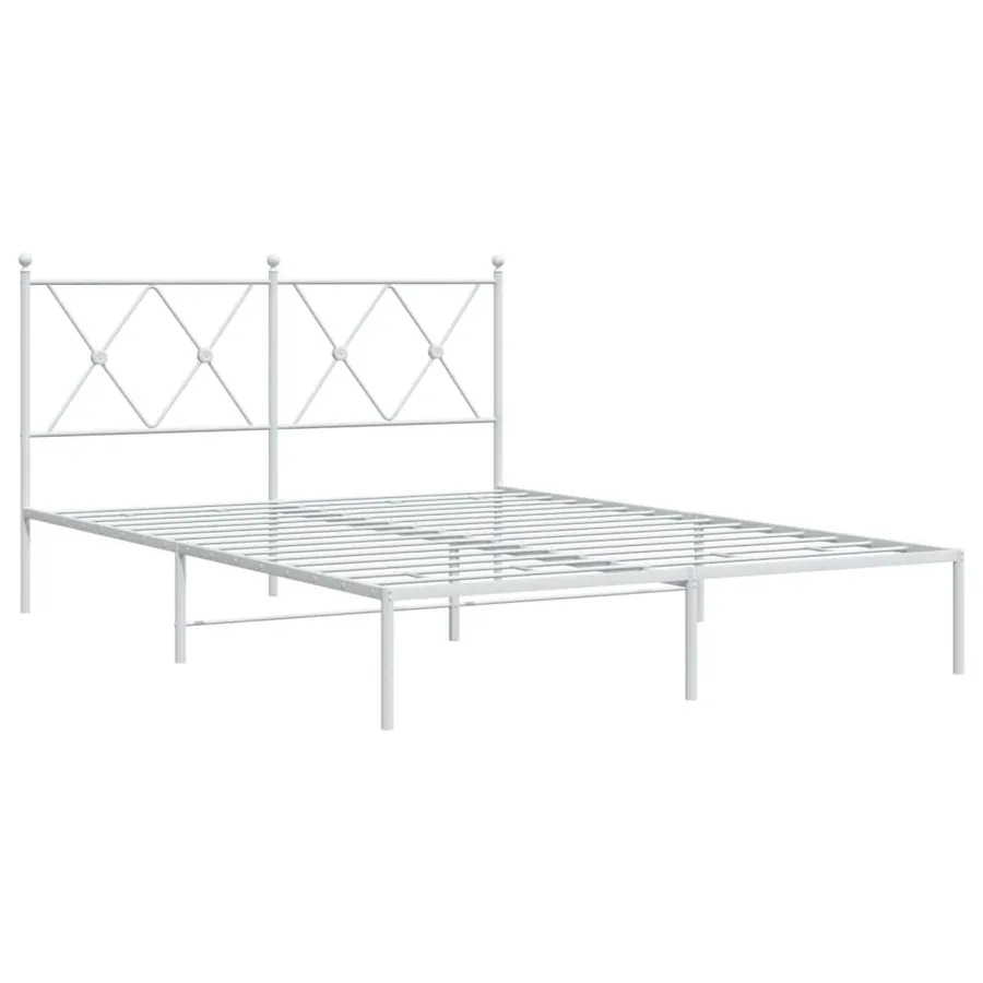 Cadre de lit métal sans matelas et tête de lit blanc 135x190 cm - 3