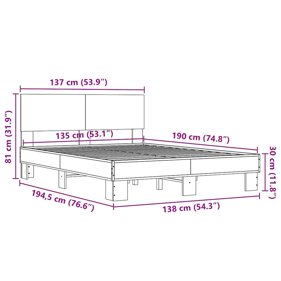 Cadre de lit sans matelas chêne sonoma 135x190 cm - 9
