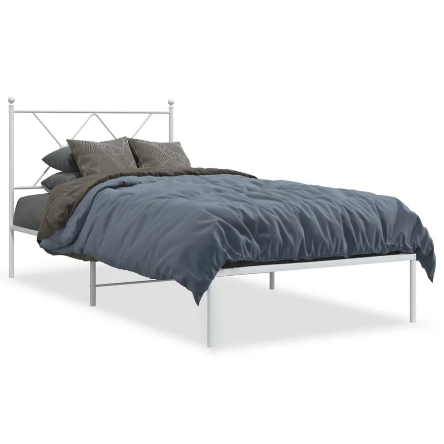 Cadre de lit métal sans matelas avec tête de lit blanc 90x200cm - 2