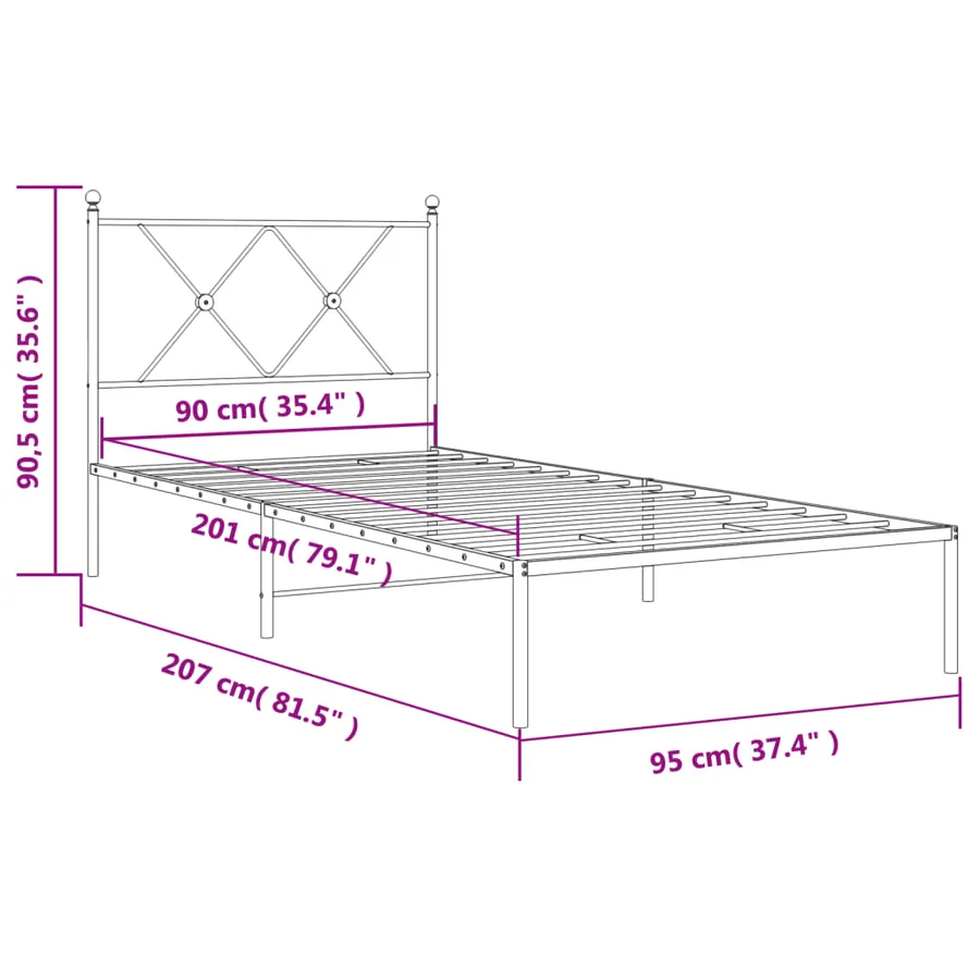 Cadre de lit métal sans matelas avec tête de lit blanc 90x200cm - 8