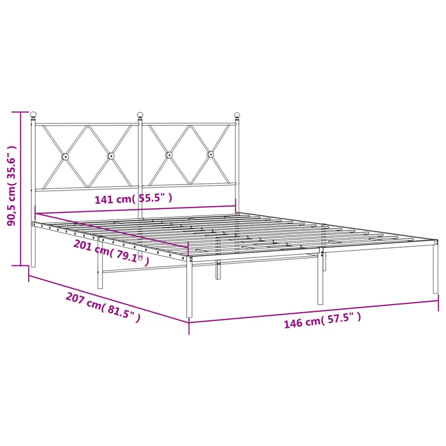 Cadre de lit métal sans matelas et tête de lit blanc 140x200 cm - 8
