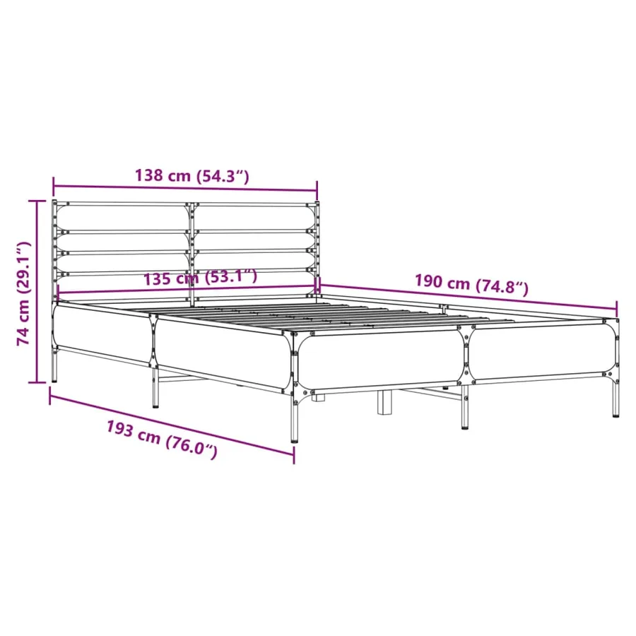 Cadre de lit sans matelas sonoma gris 135x190 cm - 9