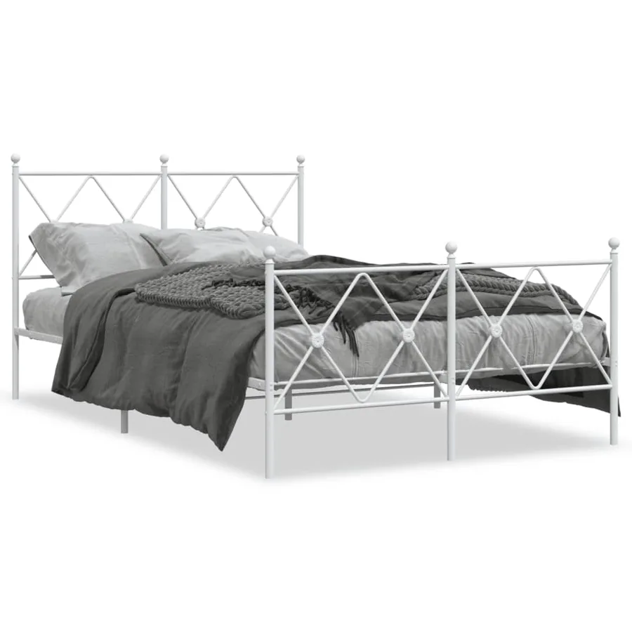 Cadre de lit métal sans matelas et pied de lit blanc 120x200 cm - 2