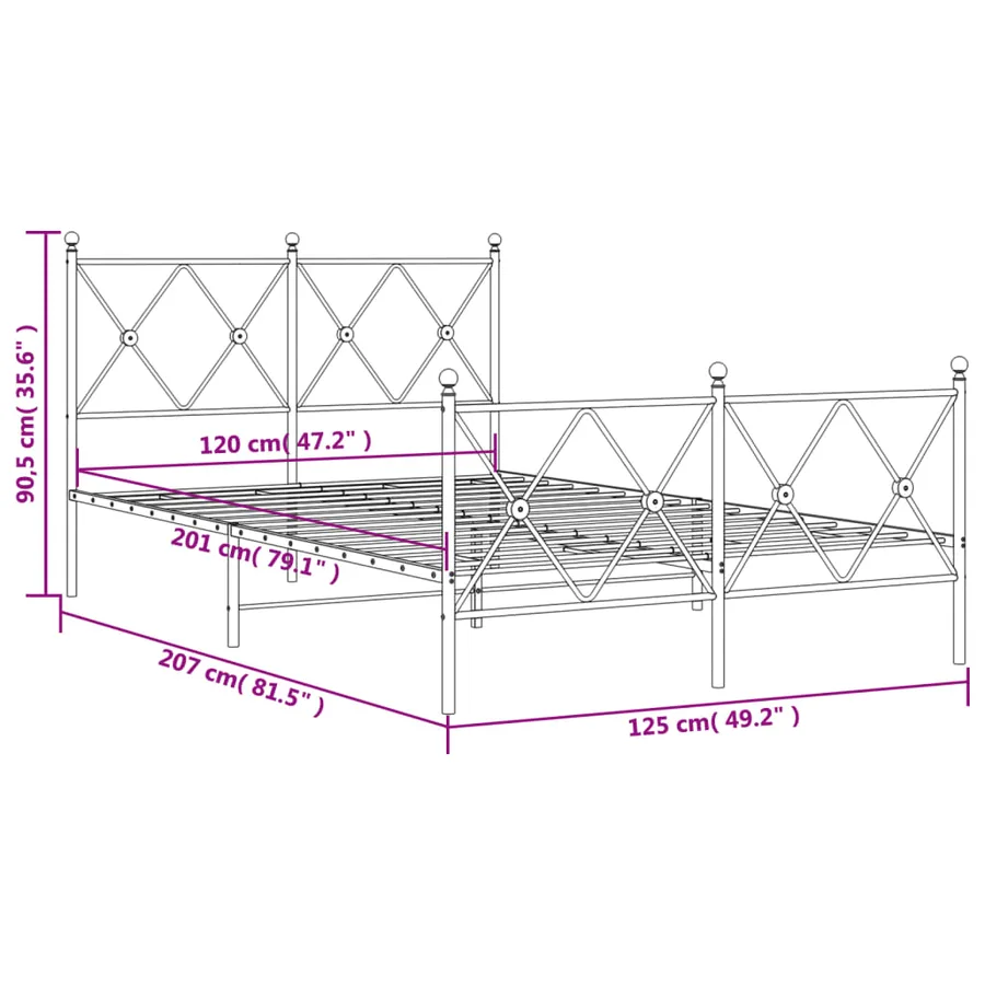 Cadre de lit métal sans matelas et pied de lit blanc 120x200 cm - 8
