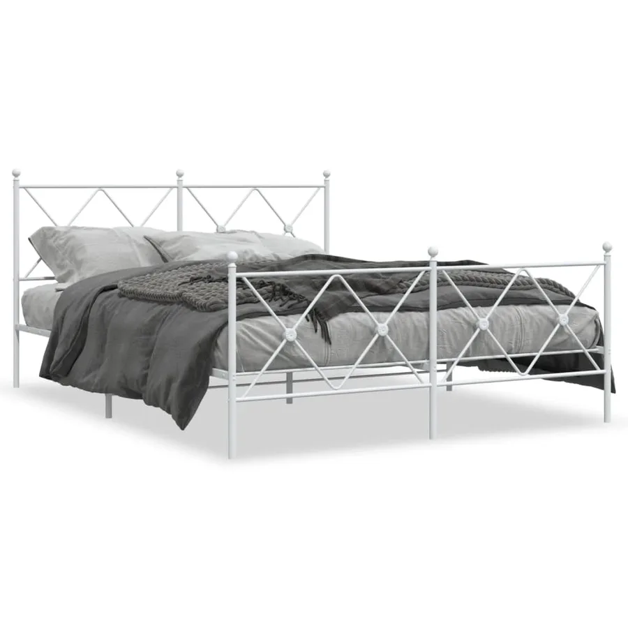 Cadre de lit métal sans matelas et pied de lit blanc 150x200 cm - 2