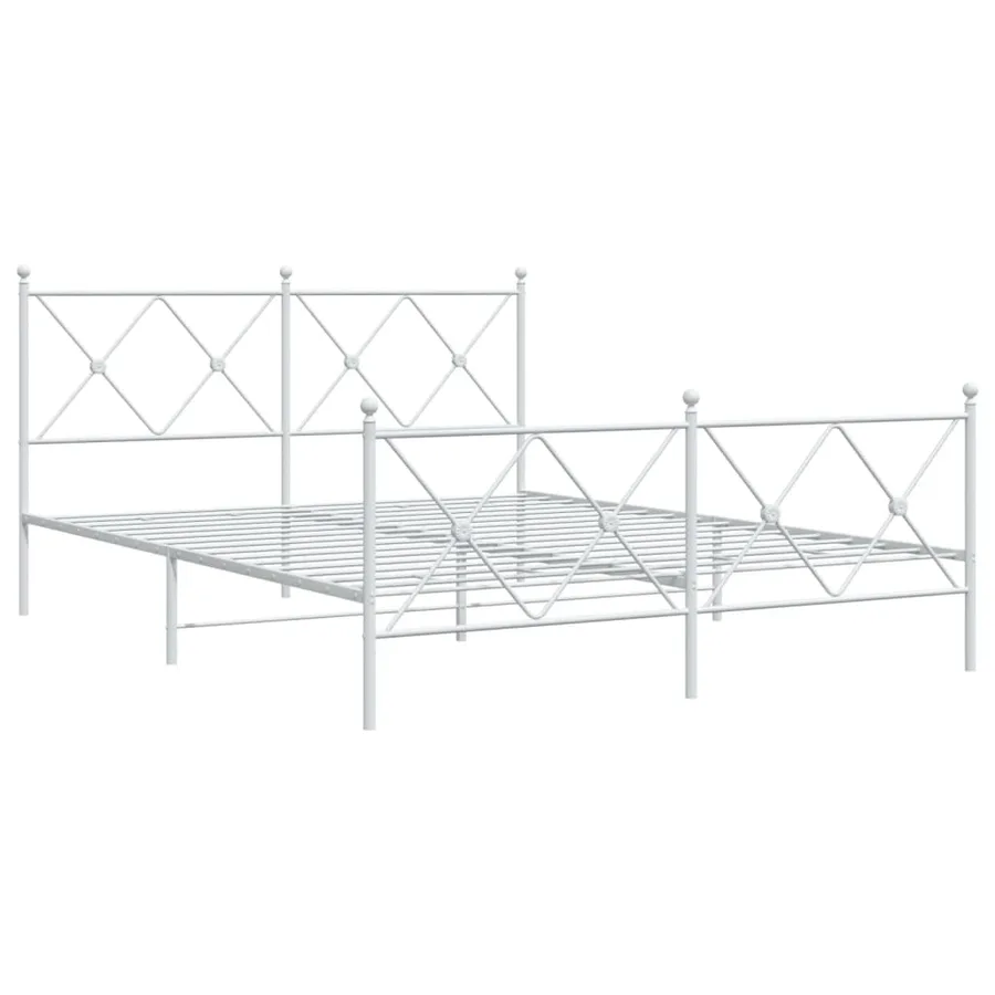 Cadre de lit métal sans matelas et pied de lit blanc 150x200 cm - 3