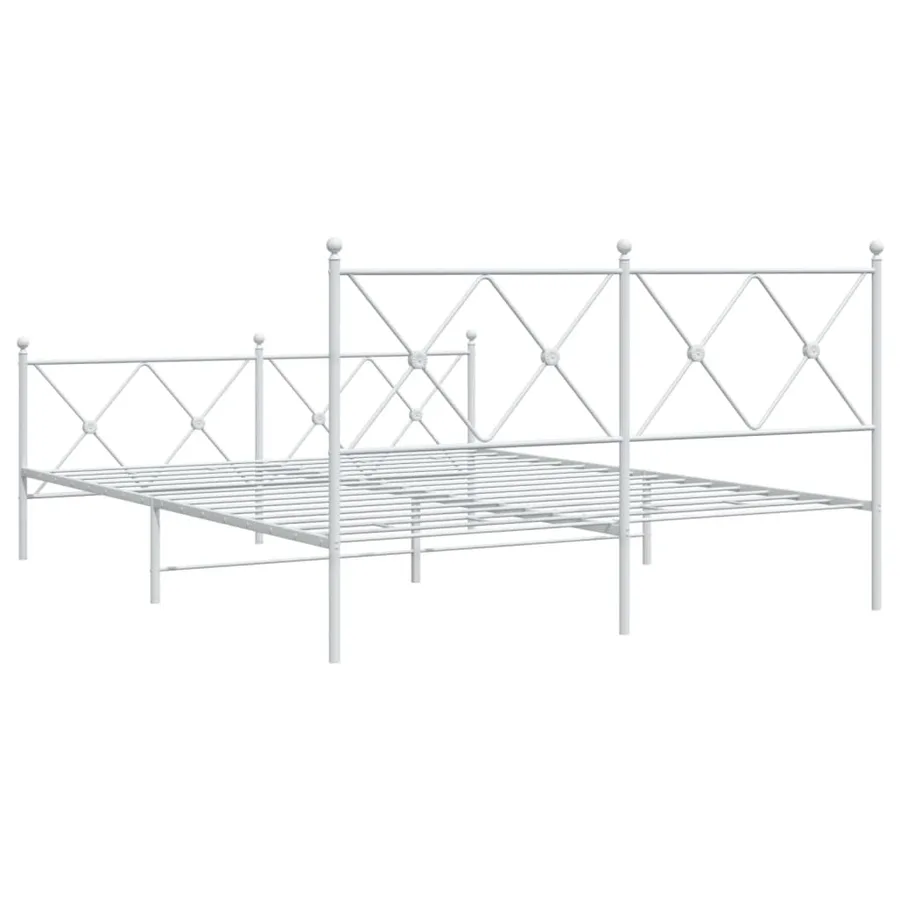Cadre de lit métal sans matelas et pied de lit blanc 150x200 cm - 6