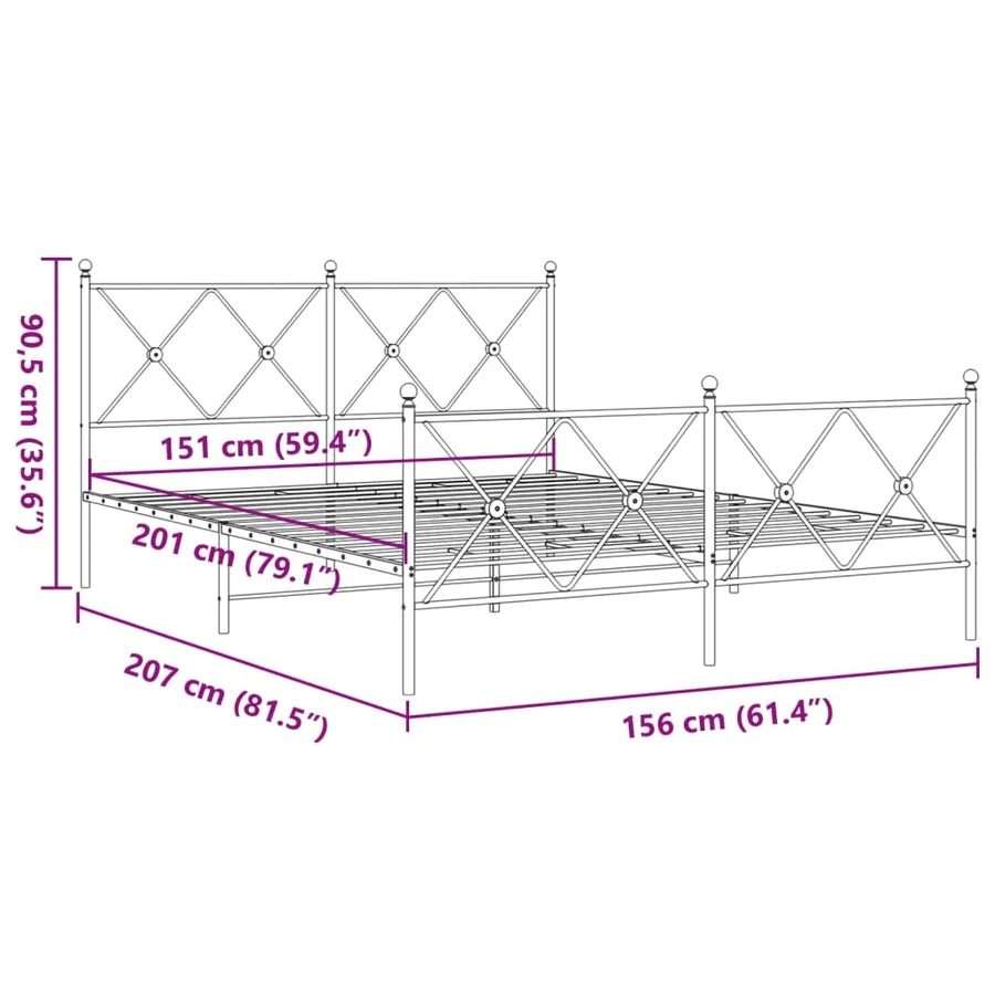 Cadre de lit métal sans matelas et pied de lit blanc 150x200 cm - 8