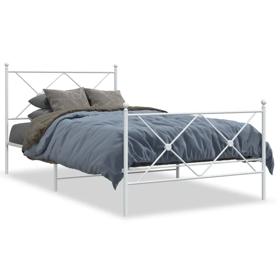 Cadre de lit métal sans matelas et pied de lit blanc 107x203 cm - 2