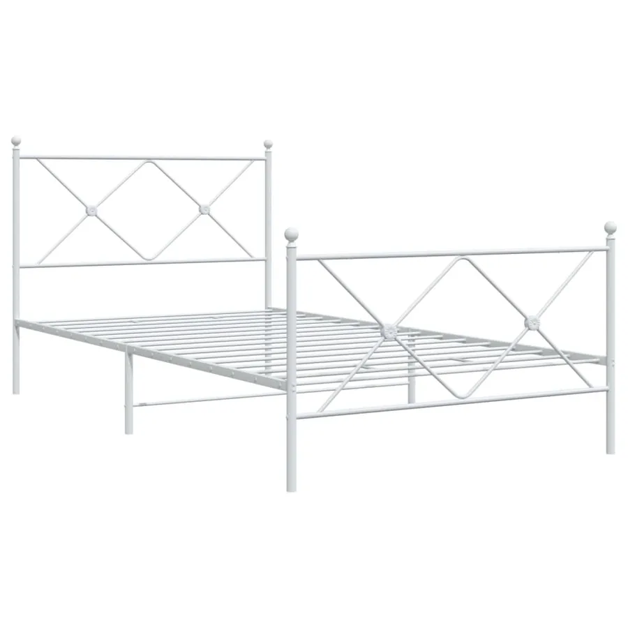 Cadre de lit métal sans matelas et pied de lit blanc 107x203 cm - 3