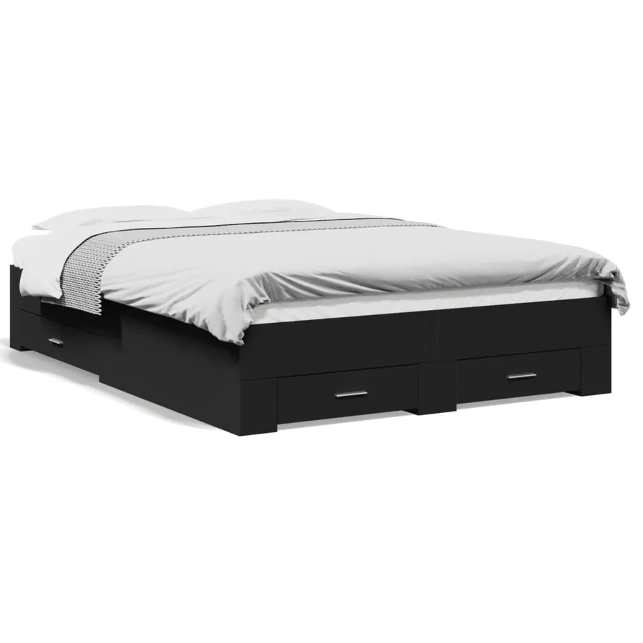 Cadre de lit avec tiroirs sans matelas noir 140x190 cm - 2