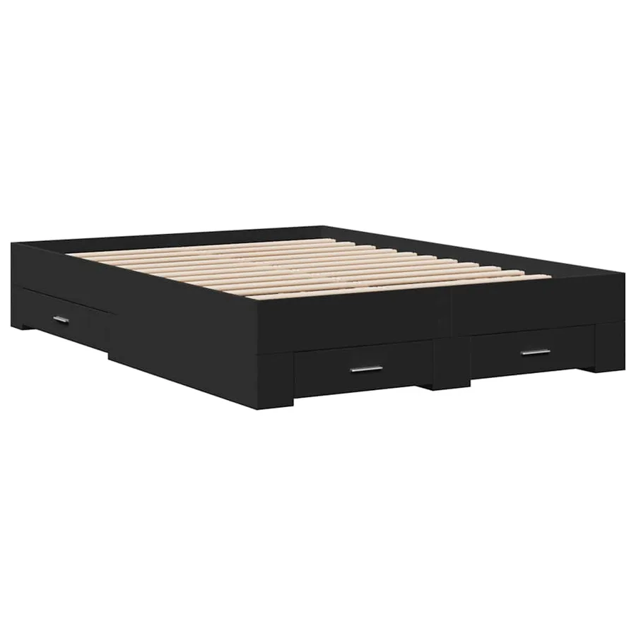 Cadre de lit avec tiroirs sans matelas noir 140x190 cm - 3