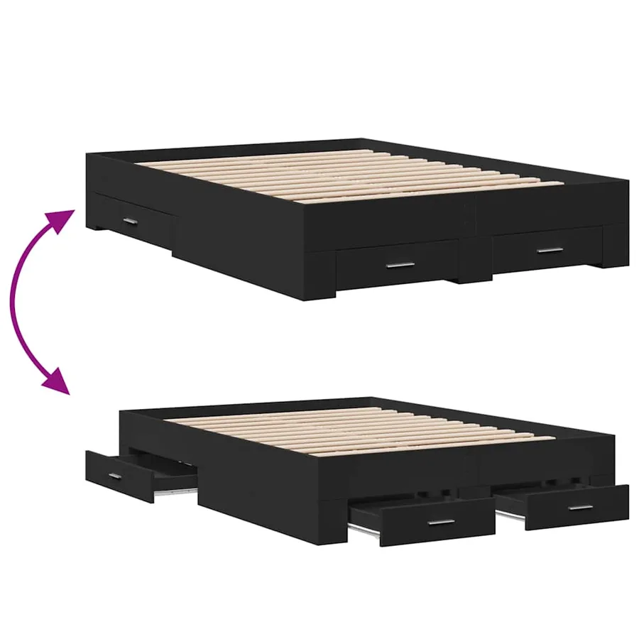 Cadre de lit avec tiroirs sans matelas noir 140x190 cm - 7