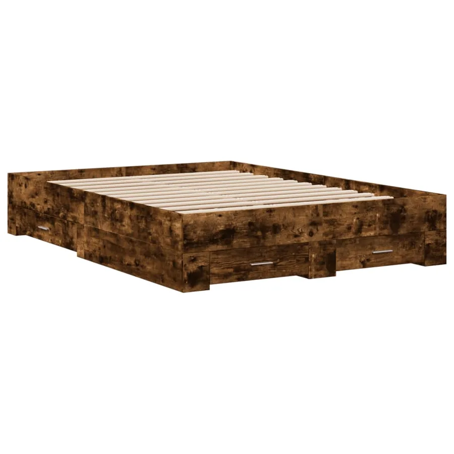 Cadre de lit avec tiroirs sans matelas chêne fumé 140x190 cm - 3