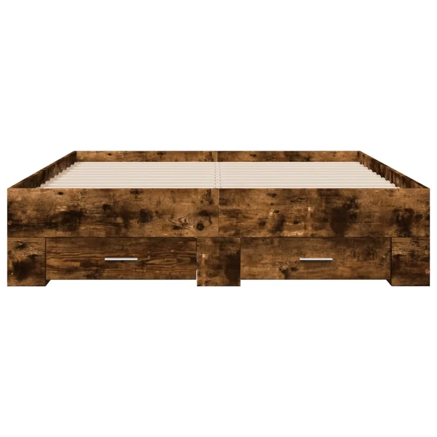 Cadre de lit avec tiroirs sans matelas chêne fumé 140x190 cm - 4