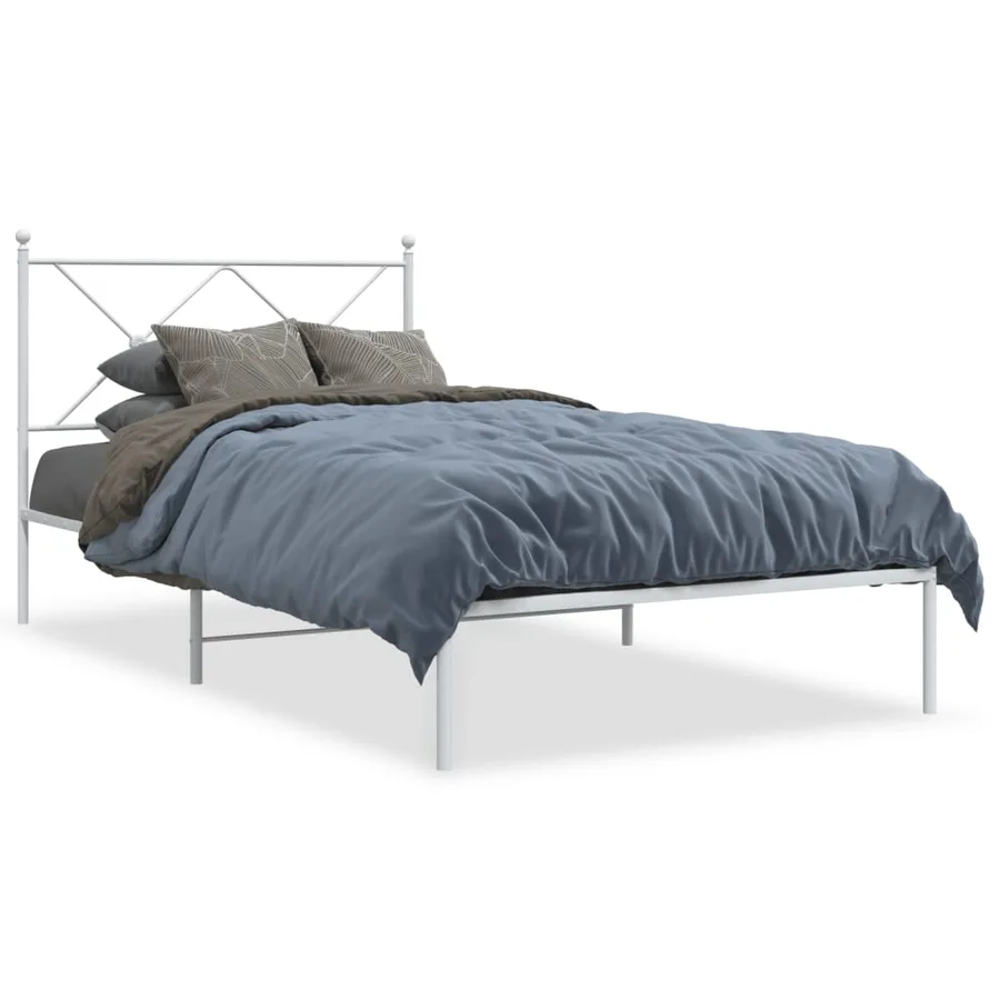 Cadre de lit métal sans matelas et tête de lit blanc 100x200 cm - 2