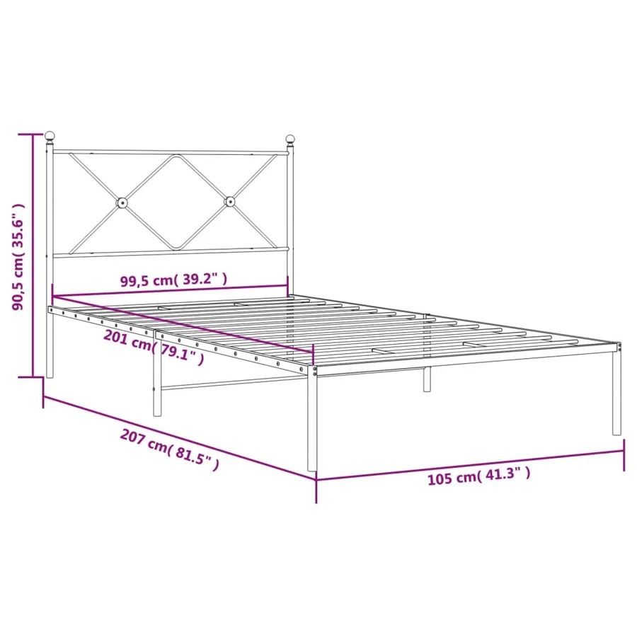 Cadre de lit métal sans matelas et tête de lit blanc 100x200 cm - 8