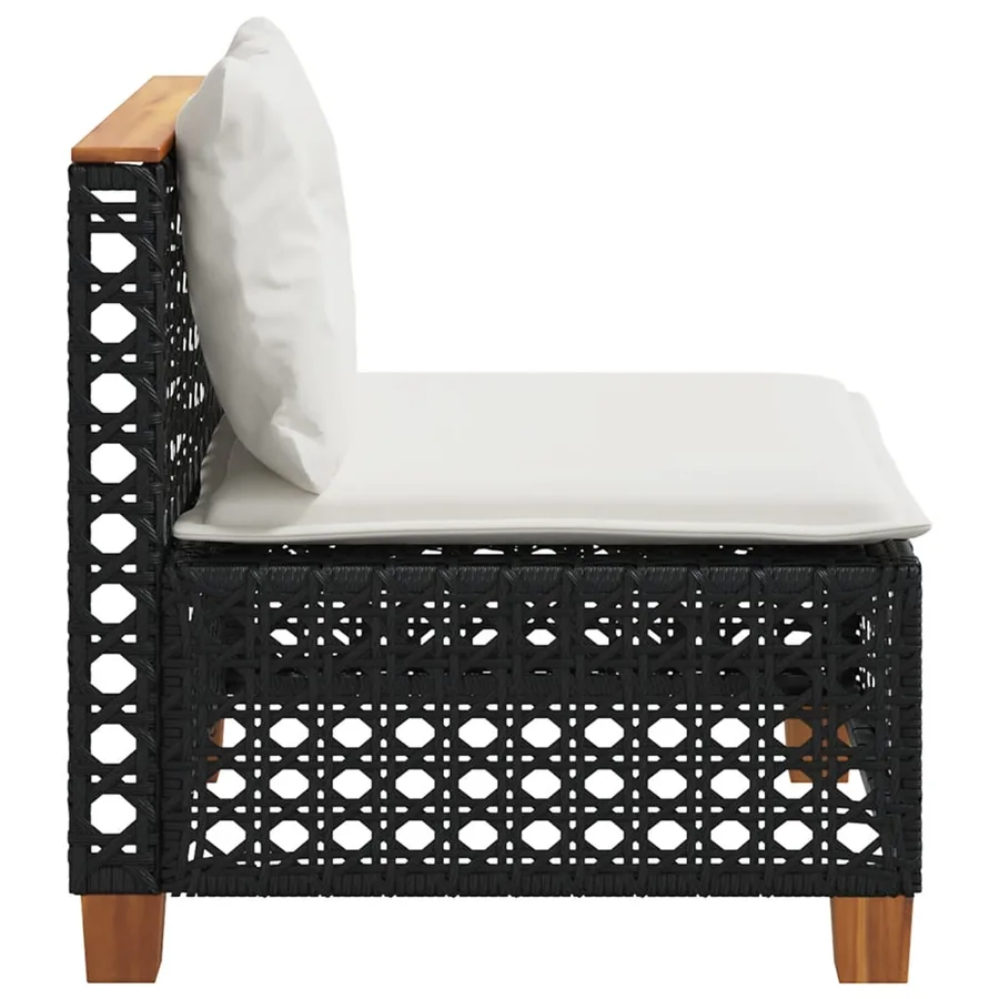 Canapé de jardin sans accoudoirs coussins noir résine tressée - 5