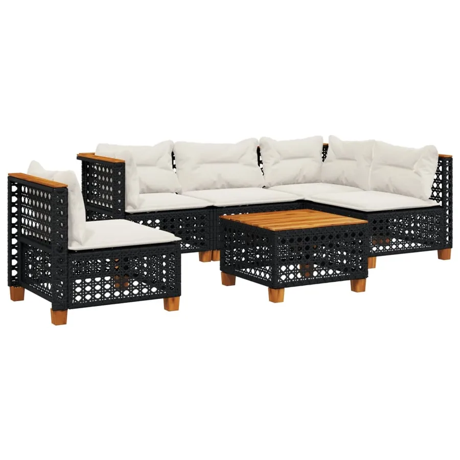Salon de jardin 6 pcs avec coussins noir résine tressée - 2