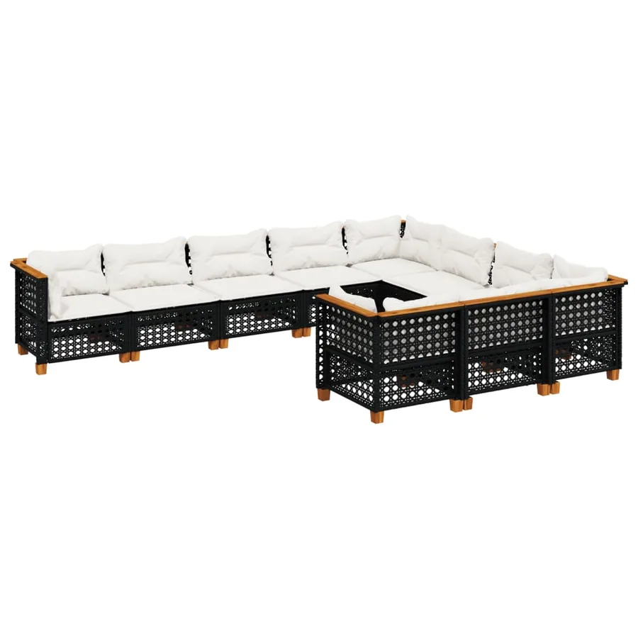 Salon de jardin 10 pcs avec coussins noir résine tressée - 2