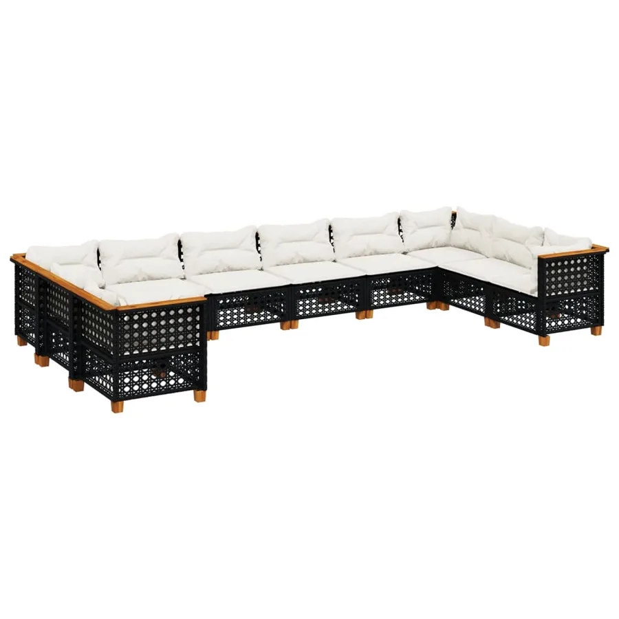 Salon de jardin 10 pcs avec coussins noir résine tressée - 2
