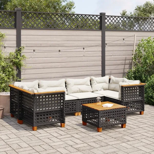Salon de jardin 7 pcs avec coussins noir résine tressée 63,5 x 63,5 x 62 cm - 64,4 kg