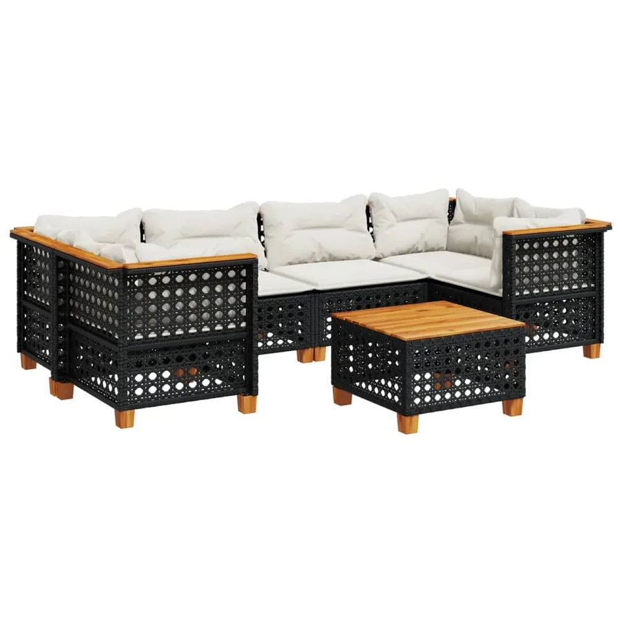 Salon de jardin 7 pcs avec coussins noir résine tressée 63,5 x 63,5 x 62 cm - 64,4 kg - 2