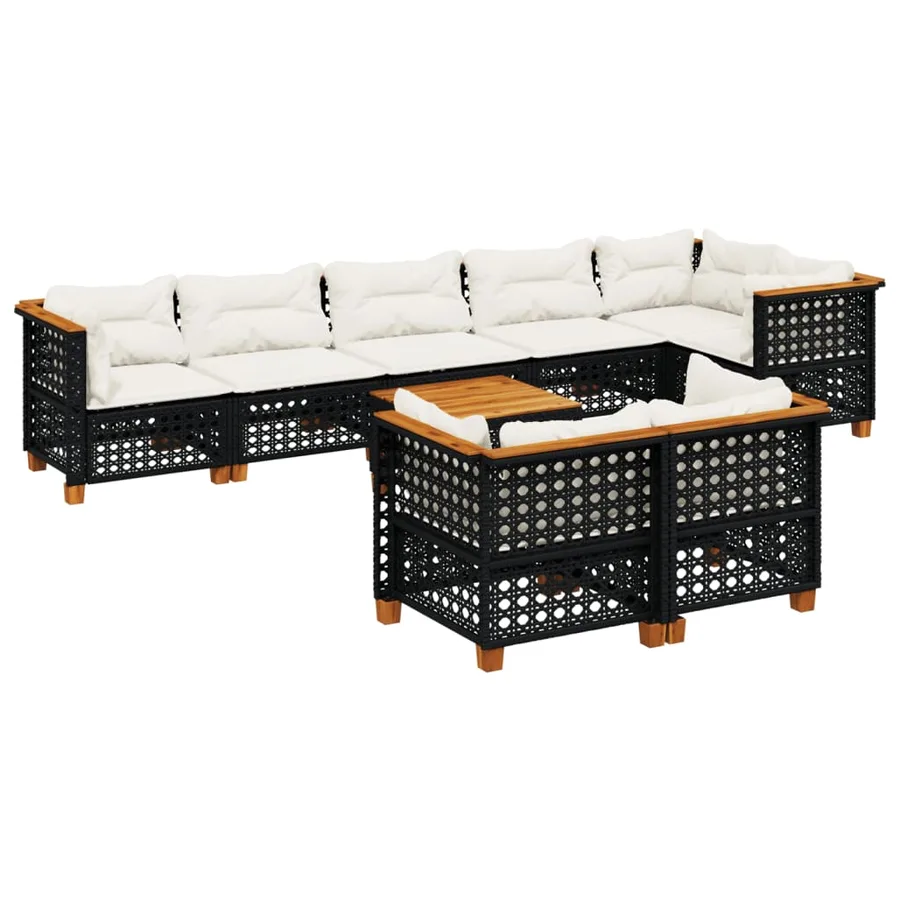 Salon de jardin 9 pcs avec coussins noir résine tressée - 2
