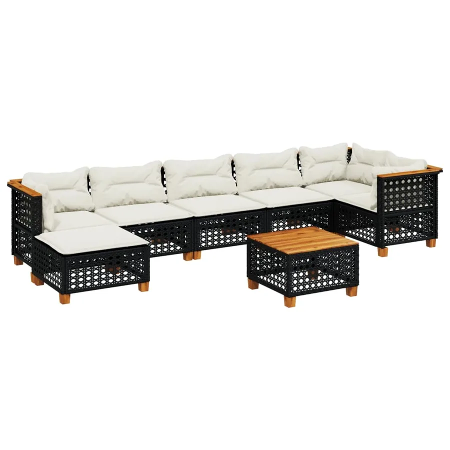 Salon de jardin 8 pcs avec coussins noir résine tressée - 2